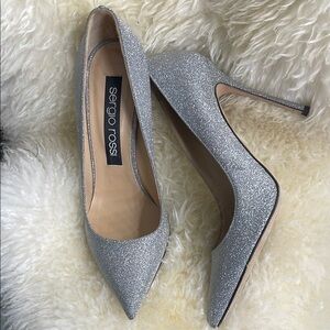 Sergio Rossi Silver Stiletto Heels with Shimmering Finish